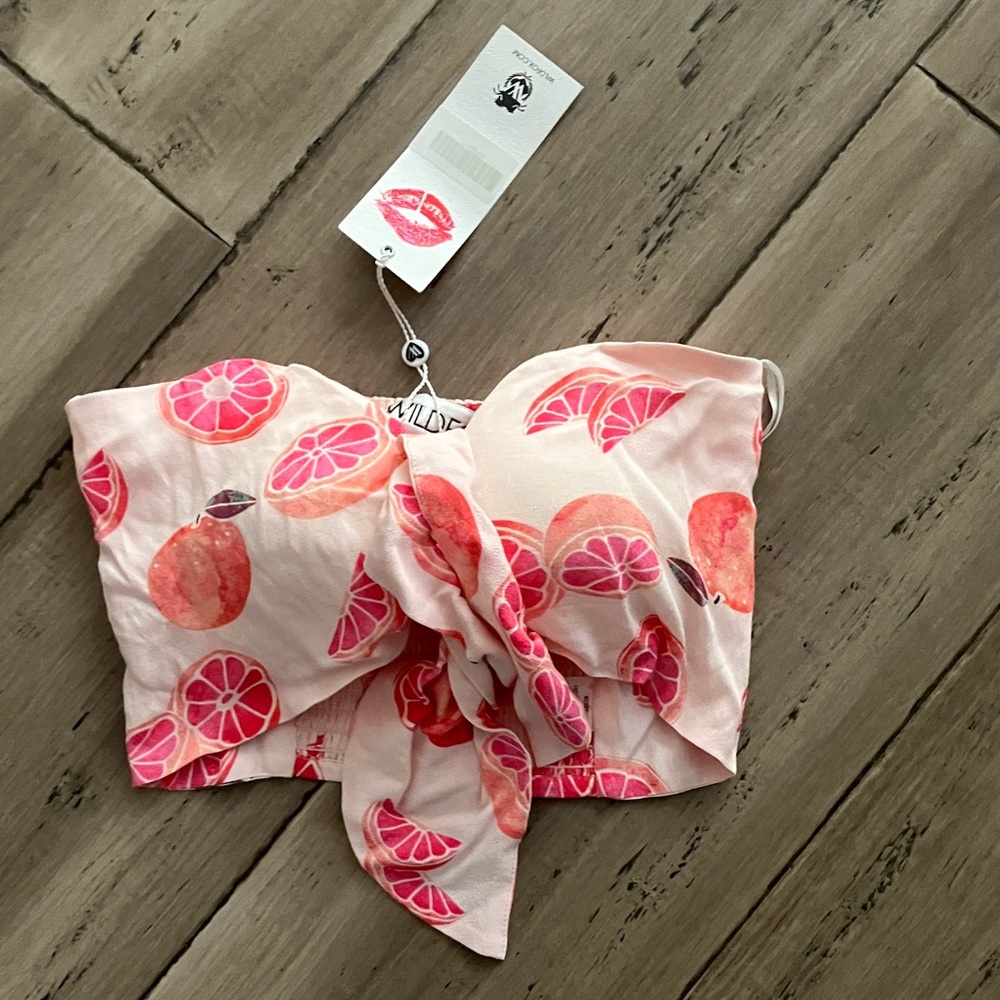 Wildfox REVOLVE Pink Grapefruit Chiffon Bustier Twist Knot Strapless Crop Top S